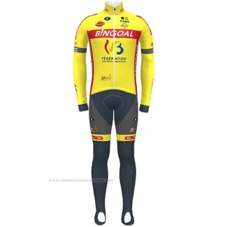 2021 Maillot Cyclisme Wallonie Bruxelles Jaune Manches Longues et Cuissard