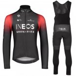 2022 Maillot Cyclisme Ineos Grenadiers Rouge Noir Manches Longues et Cuissard