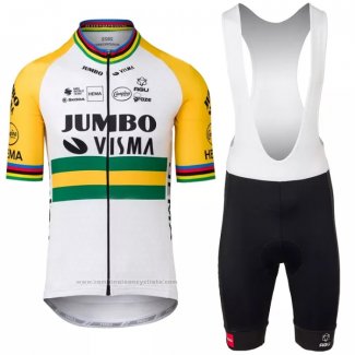 2022 Maillot Cyclisme Jumbo Visma Jaune Vert Manches Courtes et Cuissard