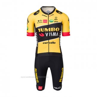 2022 Maillot Cyclisme Jumbo Visma Noir Jaune Manches Courtes et Cuissard