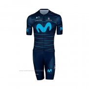 2022 Maillot Cyclisme Movistar Profond Bleu Azur Manches Courtes et Cuissard