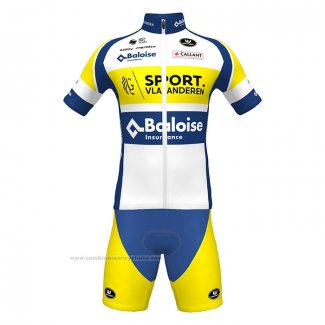 2022 Maillot Cyclisme Sport Vlaanderen-Baloise Bleu Jaune Manches Courtes et Cuissard