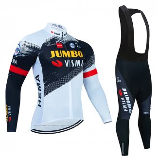 2023 Maillot Cyclisme Jumbo Visma Noir Blanc Manches Longues et Cuissard