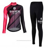 Maillot Cyclisme Femme Bianchi Milano Catria Noir Rose Manches Longues et Cuissard