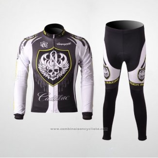 2010 Maillot Cyclisme Rock Racing Argent et Blanc Manches Longues et Cuissard