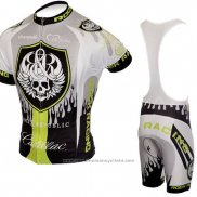 2010 Maillot Cyclisme Rock Racing Argent et Vert Manches Courtes et Cuissard