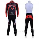 2011 Maillot Cyclisme Merida Noir et Rouge Manches Longues et Cuissard