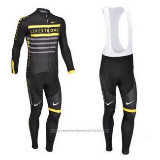 2013 Maillot Cyclisme Livestrong Noir et Jaune Manches Longues et Cuissard