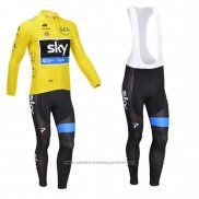 2013 Maillot Cyclisme Sky Lider Jaune et Noir Manches Longues et Cuissard