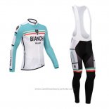 2014 Maillot Cyclisme Bianchi Vert et Blanc Manches Longues et Cuissard