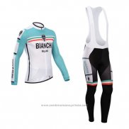 2014 Maillot Cyclisme Bianchi Vert et Blanc Manches Longues et Cuissard