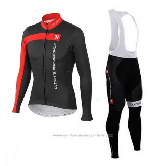 2015 Maillot Cyclisme Castelli 3t Noir et Rouge Manches Longues et Cuissard