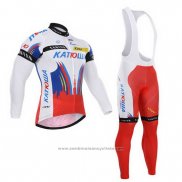 2015 Maillot Cyclisme Katusha Blanc et Rouge Manches Longues et Cuissard