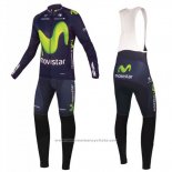 2016 Maillot Cyclisme Movistar Vert et Bleu Manches Longues et Cuissard