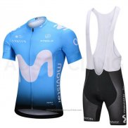 2018 Maillot Cyclisme Movistar Bleu Manches Courtes et Cuissard