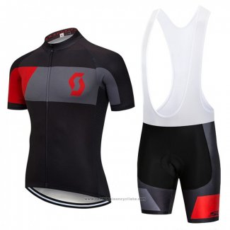 2018 Maillot Cyclisme Scott Noir et Rouge Manches Courtes et Cuissard