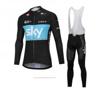 2018 Maillot Cyclisme Sky Noir et Bleu Manches Longues et Cuissard