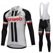 2018 Maillot Cyclisme Sunweb Gris et Noir Manches Longues et Cuissard