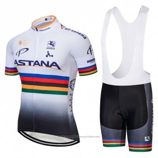 2018 Maillot Cyclisme UCI Monde Champion Astana Blanc Manches Courtes et Cuissard