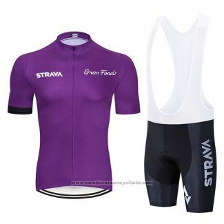 2019 Maillot Cyclisme STRAVA Fonce Violet Manches Courtes et Cuissard