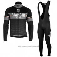 2019 Maillot Cyclisme Bianchi Milano XD Noir Gris Manches Longues et Cuissard