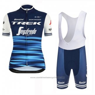 2019 Maillot Cyclisme Femme Trek Segafredo Bleu Manches Courtes et Cuissard