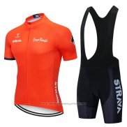 2019 Maillot Cyclisme STRAVA Orange Manches Courtes et Cuissard