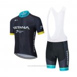 2020 Maillot Cyclisme Astana Noir Bleu Jaune Manches Courtes et Cuissard