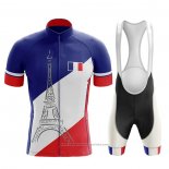 2020 Maillot Cyclisme Champion France Bleu Blanc Rouge Manches Courtes et Cuissard