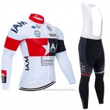 2020 Maillot Cyclisme IAM Blanc Rouge Noir Manches Longues et Cuissard