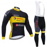 2021 Maillot Cyclisme Direct Energie Noir Jaune Manches Longues et Cuissard