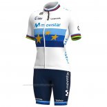 2021 Maillot Cyclisme Femme Movistar Champion Europe Manches Courtes et Cuissard