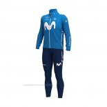 2021 Maillot Cyclisme Movistar Bleu Manches Longues et Cuissard