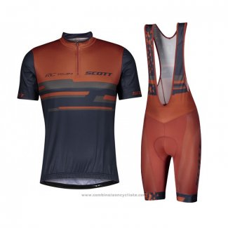 2021 Maillot Cyclisme Scott Fonce Bleu Orange Manches Courtes et Cuissard