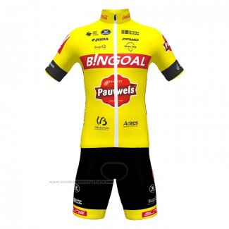 2022 Maillot Cyclisme Bingoal WB Jaune Manches Courtes et Cuissard