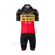 2022 Maillot Cyclisme Jumbo Visma Noir Jaune Rouge Manches Courtes et Cuissard