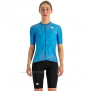 2023 Maillot Cyclisme Femme Sportful Bleu Manches Courtes et Cuissard