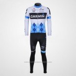 2011 Maillot Cyclisme Garmin Cervelo Bleu et Blanc Manches Longues et Cuissard