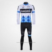 2011 Maillot Cyclisme Garmin Cervelo Bleu et Blanc Manches Longues et Cuissard