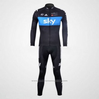 2012 Maillot Cyclisme Sky Noir et Azur Manches Longues et Cuissard