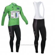 2013 Maillot Cyclisme Cannondale Lider Vert et Blanc Manches Longues et Cuissard