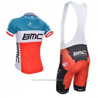 2014 Maillot Cyclisme BMC Champion Italie Bleu et Orange Manches Courtes et Cuissard