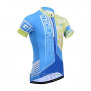 2014 Maillot Cyclisme Fox Cyclingbox Jaune et Azur Manches Courtes et Cuissard