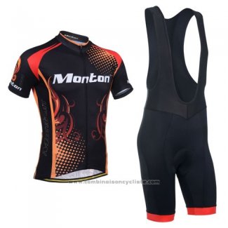 2014 Maillot Cyclisme Monton Rouge et Orange Manches Courtes et Cuissard