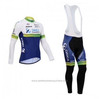 2014 Maillot Cyclisme Orica GreenEDGE Blanc et Bleu Manches Longues et Cuissard