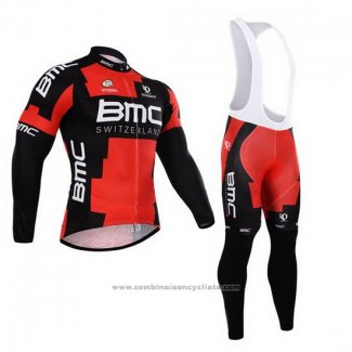 2015 Maillot Cyclisme BMC Noir et Rouge Manches Longues et Cuissard