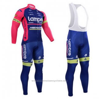 2015 Maillot Cyclisme Lampre Merida Rose et Bleu Manches Longues et Cuissard