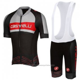 2016 Maillot Cyclisme Castelli Gris et Noir Manches Courtes et Cuissard