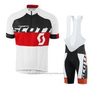 2016 Maillot Cyclisme Scott Blanc Rouge Manches Courtes et Cuissard