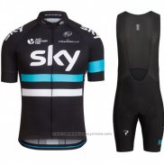 2016 Maillot Cyclisme Sky Bleu et Noir Manches Courtes et Cuissard